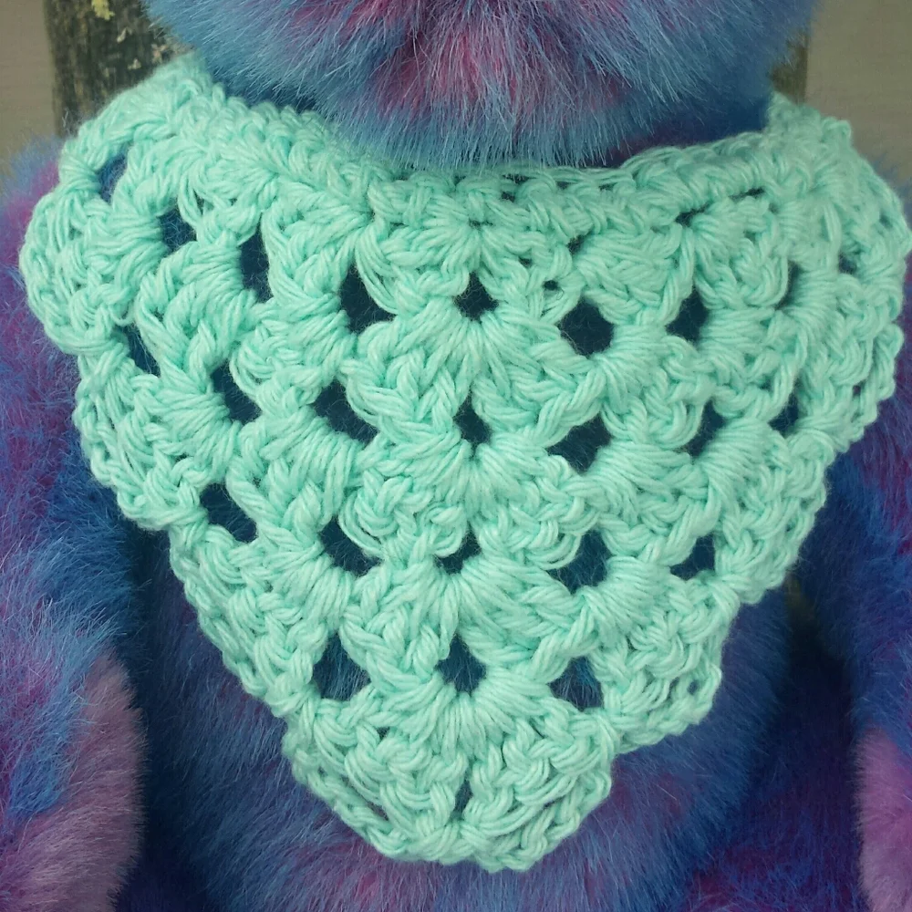 Hand Crafted Aqua Blue Crochet Pet Bandana Neck Kerchief Small
